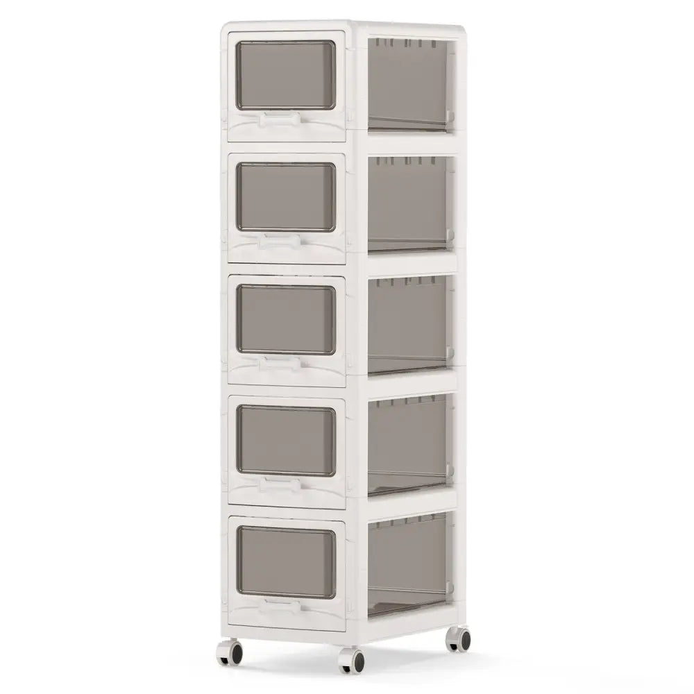 5-Tier Plastic Drawer Storage Organizer Rolling Cart with 3/4/5 Drawers and Lockable Wheels - File Cabinets