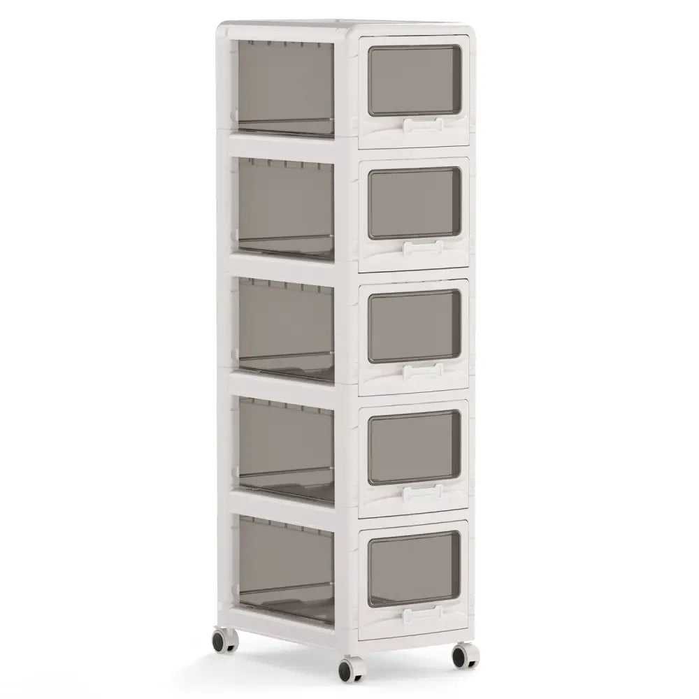 5-Tier Plastic Drawer Storage Organizer Rolling Cart with 3/4/5 Drawers and Lockable Wheels - File Cabinets