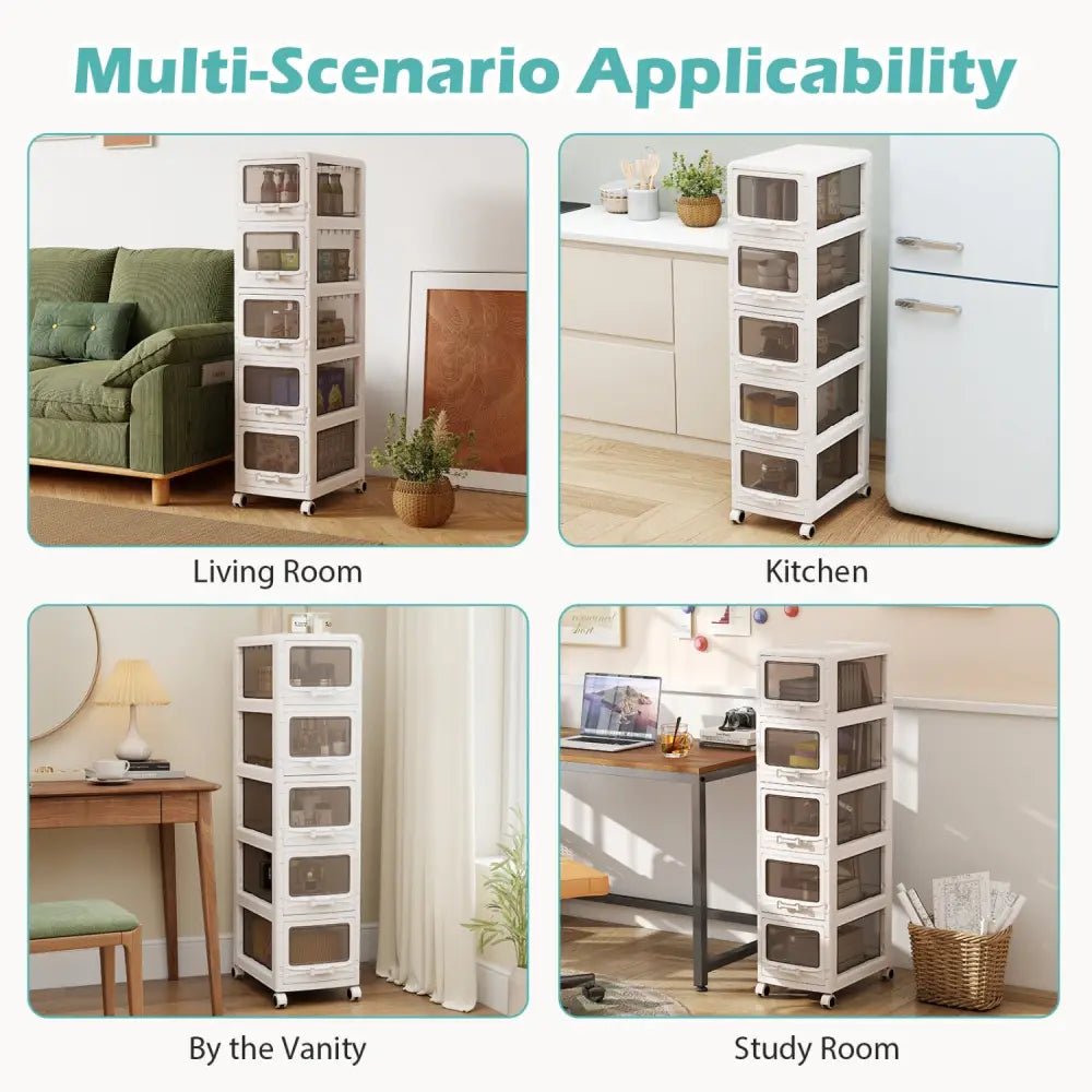 5-Tier Plastic Drawer Storage Organizer Rolling Cart with 3/4/5 Drawers and Lockable Wheels - File Cabinets