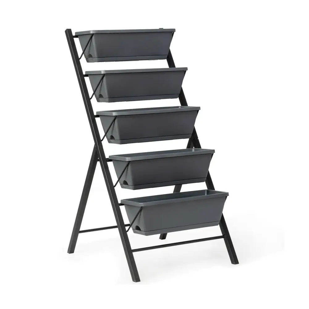 5-Tier Raised Garden Bed with Water Drainage for Flowers Vegetables - Black - Raised Garden Beds