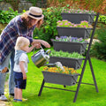 5-Tier Raised Garden Bed with Water Drainage for Flowers Vegetables - Black - Raised Garden Beds