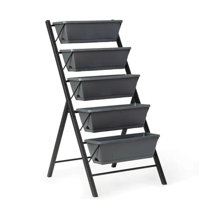 5-Tier Raised Garden Bed with Water Drainage for Flowers Vegetables - Black - Raised Garden Beds