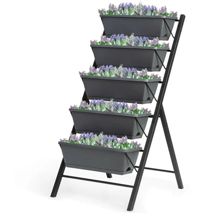 5-Tier Raised Garden Bed with Water Drainage for Flowers Vegetables - Black - Raised Garden Beds