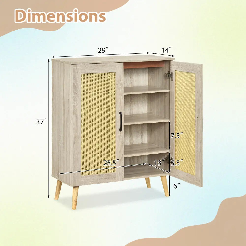 5-Tier Rattan Shoe Cabinet with 3 Removable Shelves-Natural - Natural - Shoe Racks & Storage Benches