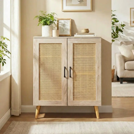 5-Tier Rattan Shoe Cabinet with 3 Removable Shelves-Natural - Natural - Shoe Racks & Storage Benches