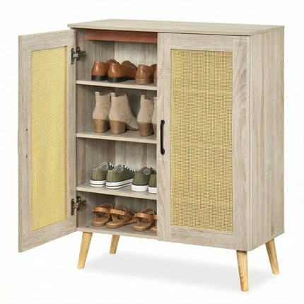 5-Tier Rattan Shoe Cabinet with 3 Removable Shelves-Natural - Natural - Shoe Racks & Storage Benches
