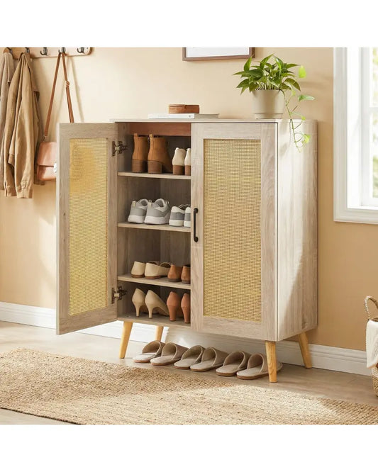 5-Tier Rattan Shoe Cabinet with 3 Removable Shelves-Natural - Natural - Shoe Racks & Storage Benches
