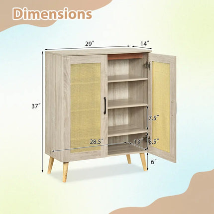 5-Tier Rattan Shoe Cabinet with 3 Removable Shelves-Natural - Natural - Shoe Racks & Storage Benches