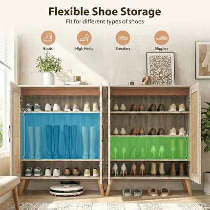5-Tier Rattan Shoe Cabinet with 3 Removable Shelves-Natural - Natural - Shoe Racks & Storage Benches