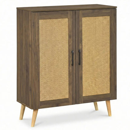 5-Tier Rattan Shoe Cabinet with 3 Removable Shelves-Walnut - Walnut - Shoe Racks & Storage Benches