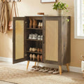 5-Tier Rattan Shoe Cabinet with 3 Removable Shelves-Walnut - Walnut - Shoe Racks & Storage Benches