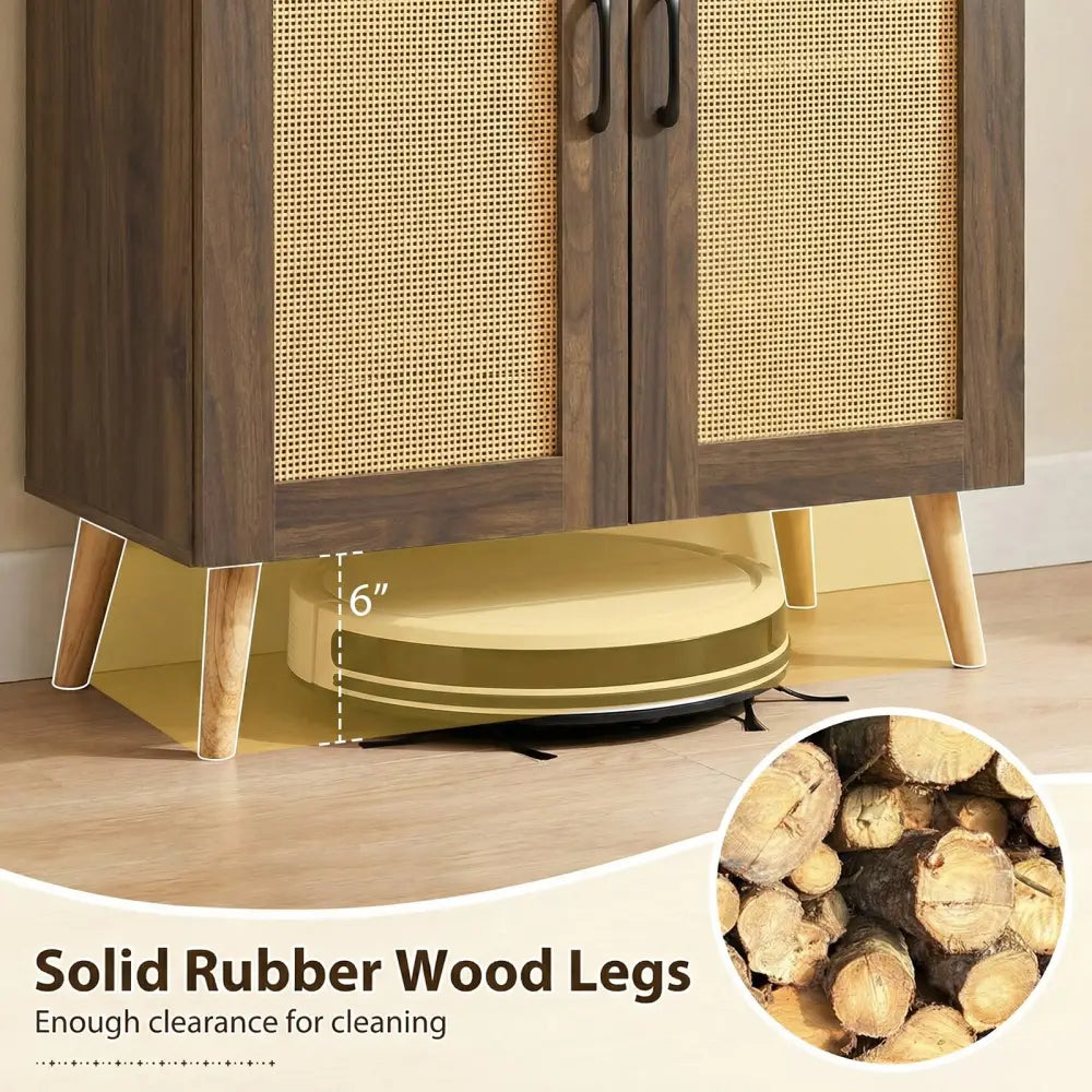5-Tier Rattan Shoe Cabinet with 3 Removable Shelves-Walnut - Walnut - Shoe Racks & Storage Benches