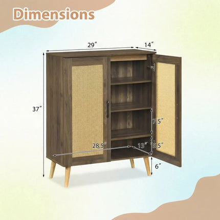 5-Tier Rattan Shoe Cabinet with 3 Removable Shelves-Walnut - Walnut - Shoe Racks & Storage Benches