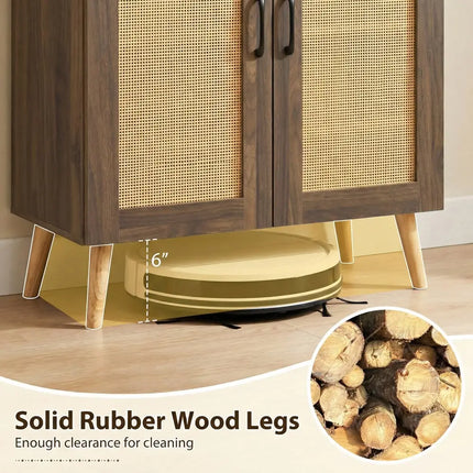 5-Tier Rattan Shoe Cabinet with 3 Removable Shelves-Walnut - Walnut - Shoe Racks & Storage Benches