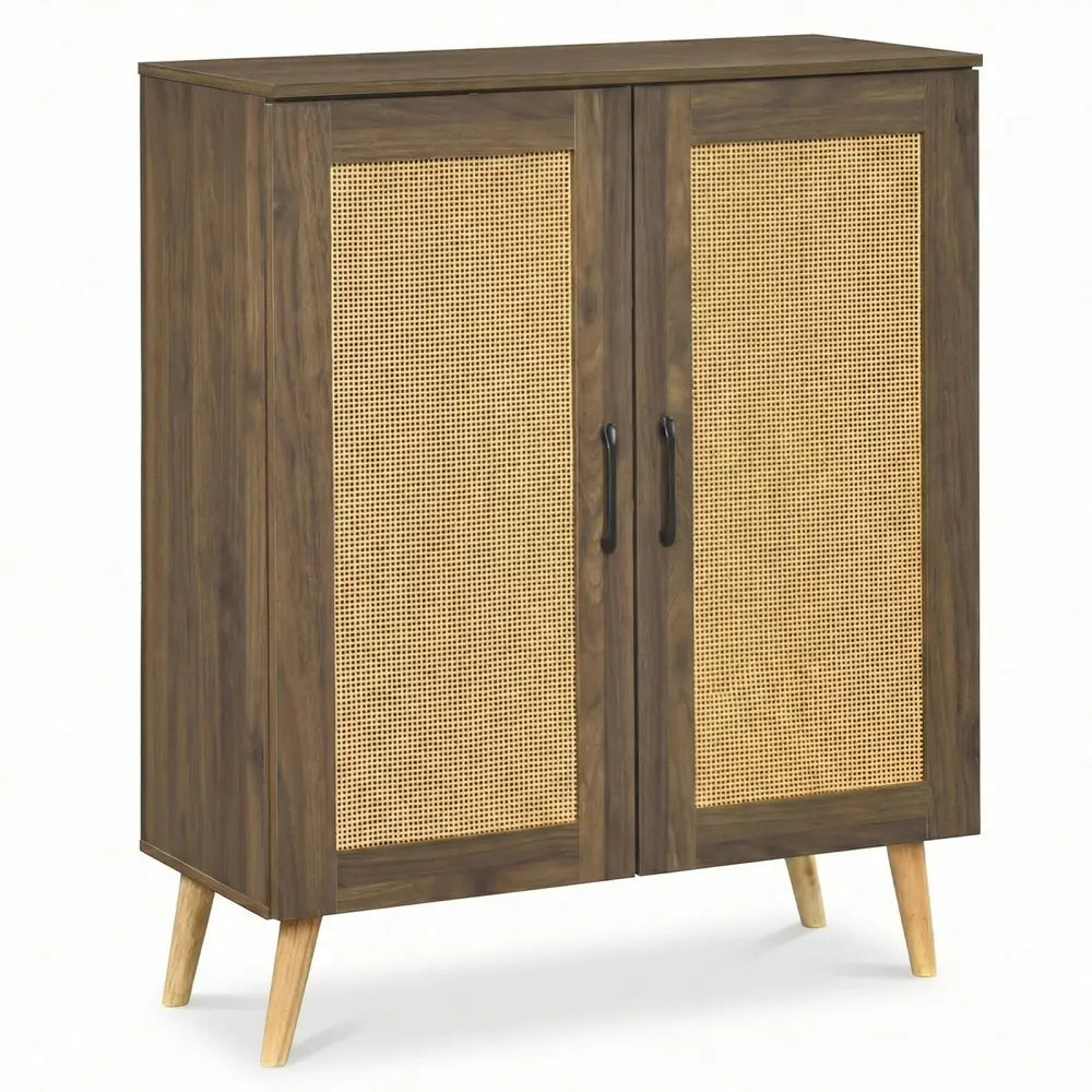 5-Tier Rattan Shoe Cabinet with 3 Removable Shelves-Walnut - Walnut - Shoe Racks & Storage Benches