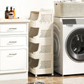 5-Tier Rolling Laundry Basket with Wheels Plastic Storage Cart with Side Hooks - Beige - Laundry Baskets