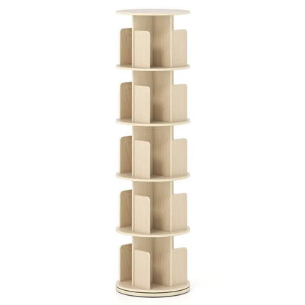 5-Tier Rotating Bookshelf 360° Display Rack with Dividers and Anti-falling Baffles-Natural - Natural - Bookcases