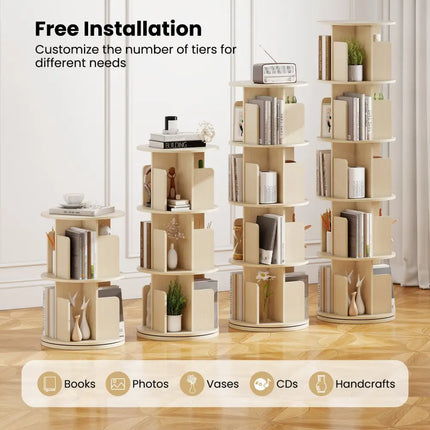 5-Tier Rotating Bookshelf 360° Display Rack with Dividers and Anti-falling Baffles-Natural - Natural - Bookcases