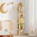5-Tier Rotating Bookshelf 360° Display Rack with Dividers and Anti-falling Baffles-Natural - Natural - Bookcases