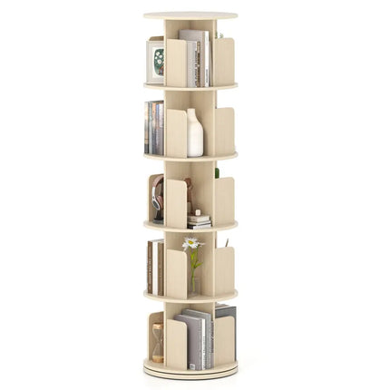 5-Tier Rotating Bookshelf 360° Display Rack with Dividers and Anti-falling Baffles-Natural - Natural - Bookcases