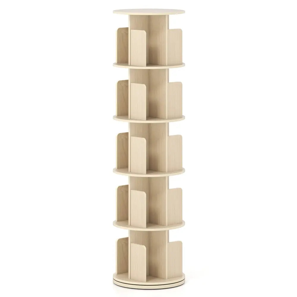 5-Tier Rotating Bookshelf 360° Display Rack with Dividers and Anti-falling Baffles-Natural - Natural - Bookcases