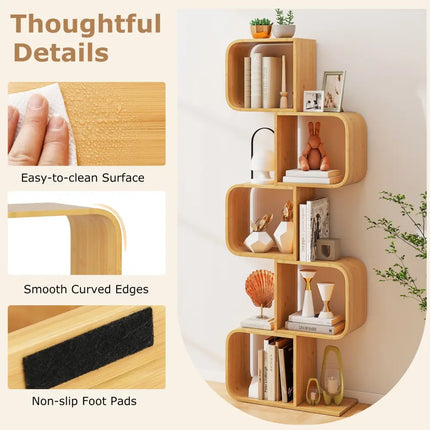 5-Tier S-Shaped Bookcase with 5 Open Cubes for Living Room-Natural - Natural - Bookcases