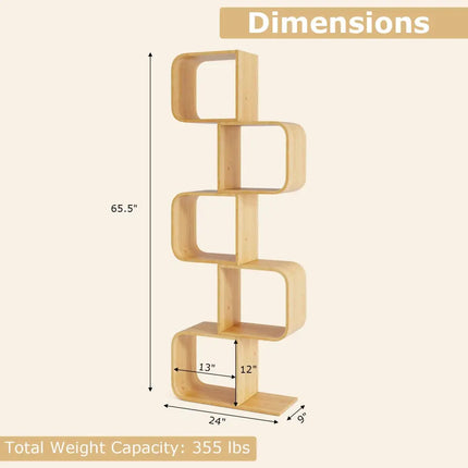 5-Tier S-Shaped Bookcase with 5 Open Cubes for Living Room-Natural - Natural - Bookcases