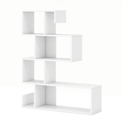 5-Tier S-Shaped Bookshelf Geometric Z-Shelf Bookcase with Open Cubes-White - White - Bookcases