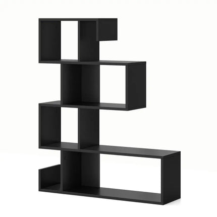5-Tier S-Shaped Bookshelf Geometric Z-Shelf Bookcase with Open Cubes-Black - Black - Bookcases