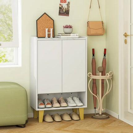 5-Tier Shoe Cabinet with Faux Marble Countertop and Flat Tilting Shelves-White - White - Shoe Racks & Storage Benches