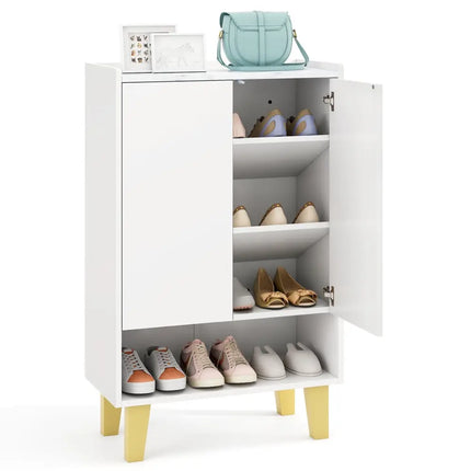 5-Tier Shoe Cabinet with Faux Marble Countertop and Flat Tilting Shelves-White - White - Shoe Racks & Storage Benches
