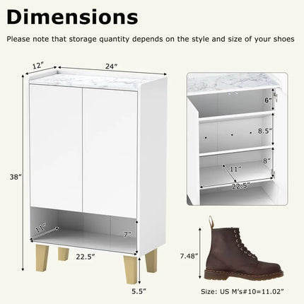 5-Tier Shoe Cabinet with Faux Marble Countertop and Flat Tilting Shelves-White - White - Shoe Racks & Storage Benches