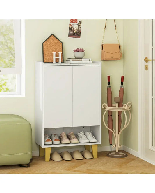 5-Tier Shoe Cabinet with Faux Marble Countertop and Flat Tilting Shelves-White - White - Shoe Racks & Storage Benches