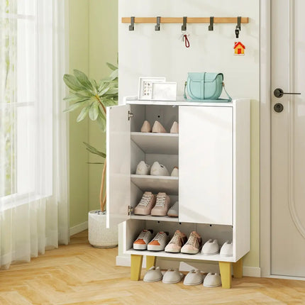 5-Tier Shoe Cabinet with Faux Marble Countertop and Flat Tilting Shelves-White - White - Shoe Racks & Storage Benches
