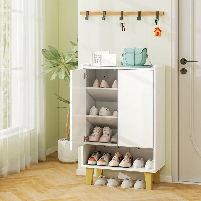 5-Tier Shoe Cabinet with Faux Marble Countertop and Flat Tilting Shelves-White - White - Shoe Racks & Storage Benches