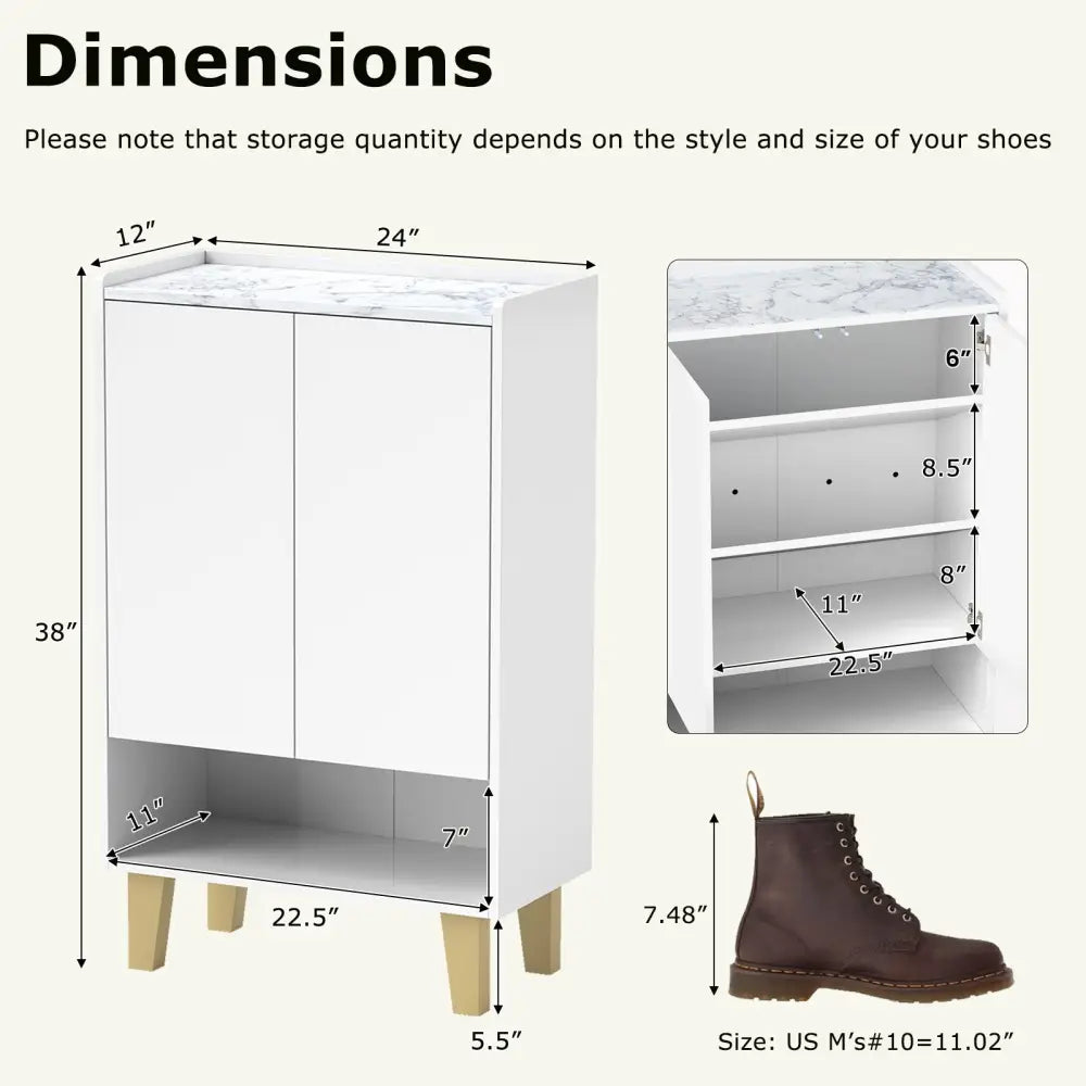 5-Tier Shoe Cabinet with Faux Marble Countertop and Flat Tilting Shelves-White - White - Shoe Racks & Storage Benches