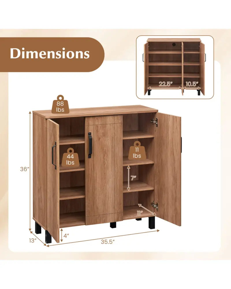 5-Tier Shoe Storage Cabinet Freestanding Shoe Rack Organizer for Entryway-Oak - Oak - Shoe Racks & Storage Benches