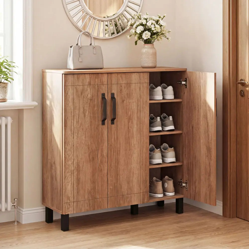 5-Tier Shoe Storage Cabinet Freestanding Shoe Rack Organizer for Entryway-Oak - Oak - Shoe Racks & Storage Benches