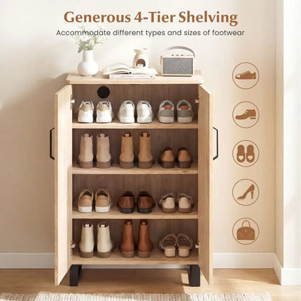 5-Tier Shoe Storage Cabinet Freestanding Wooden Shoe Rack Organizer-Natrual - Natural - Shoe Racks & Storage Benches