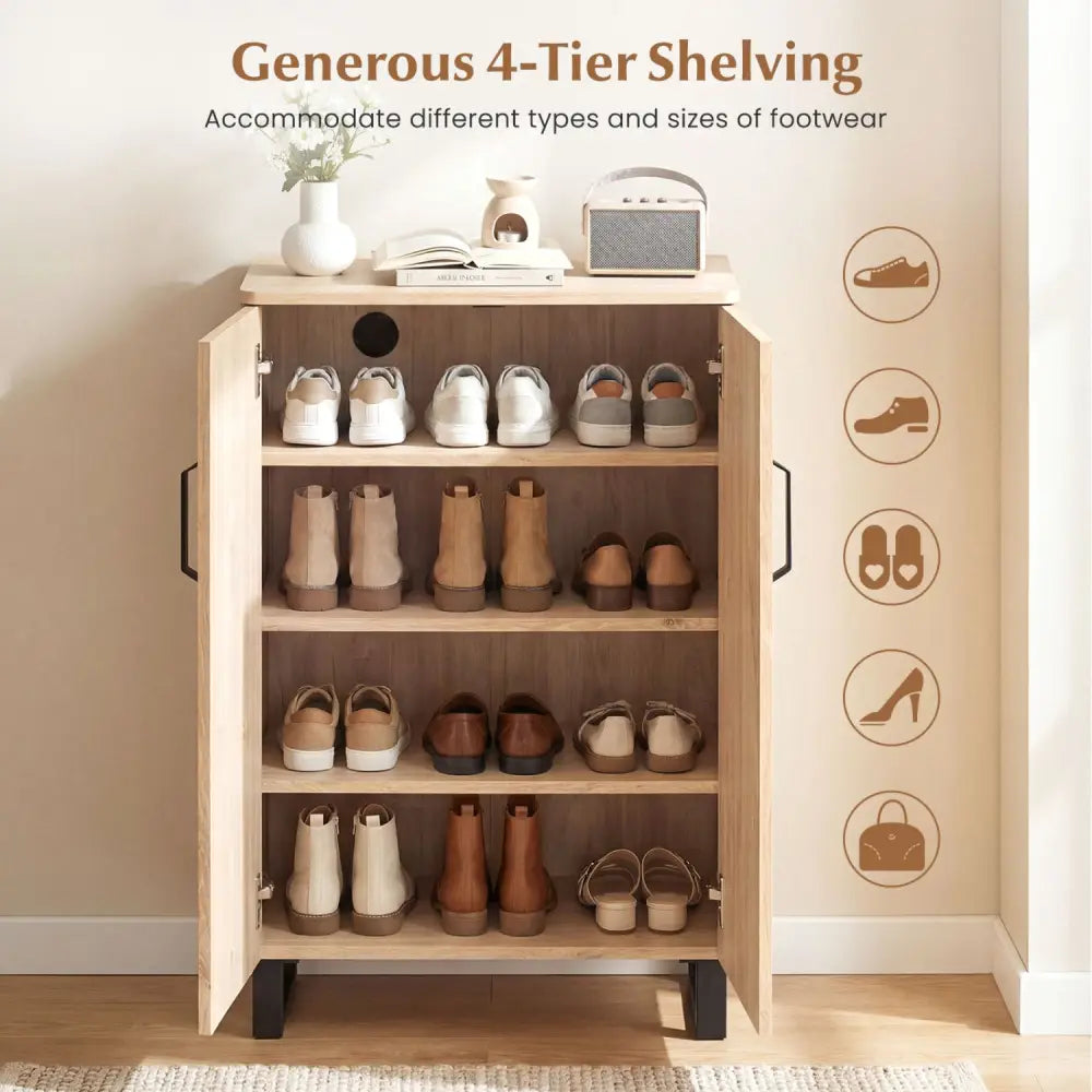 5-Tier Shoe Storage Cabinet Freestanding Wooden Shoe Rack Organizer-Natrual - Natural - Shoe Racks & Storage Benches