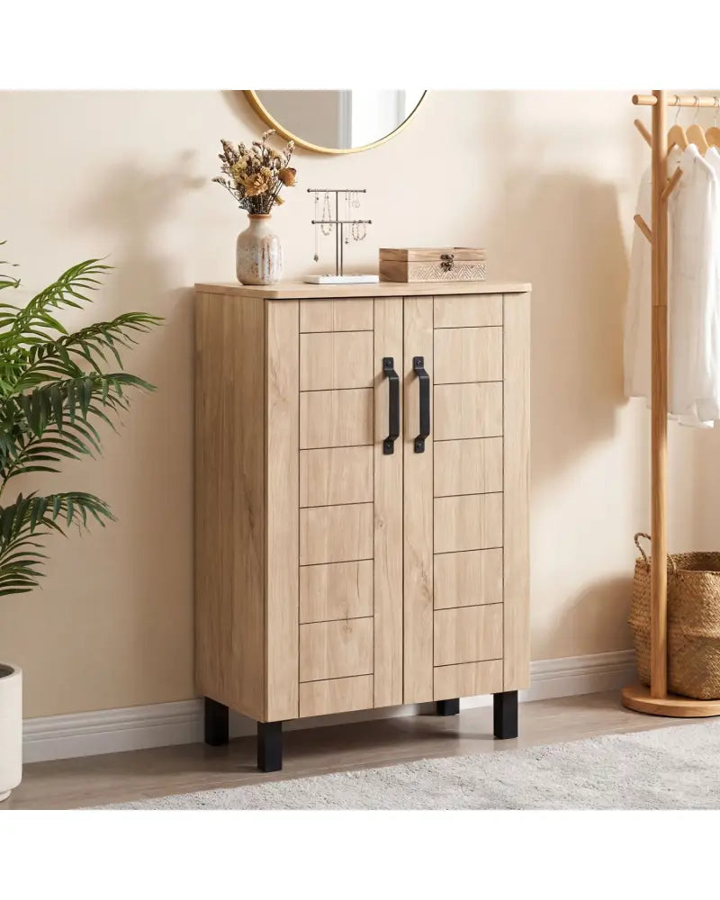 5-Tier Shoe Storage Cabinet Freestanding Wooden Shoe Rack Organizer-Natrual - Natural - Shoe Racks & Storage Benches