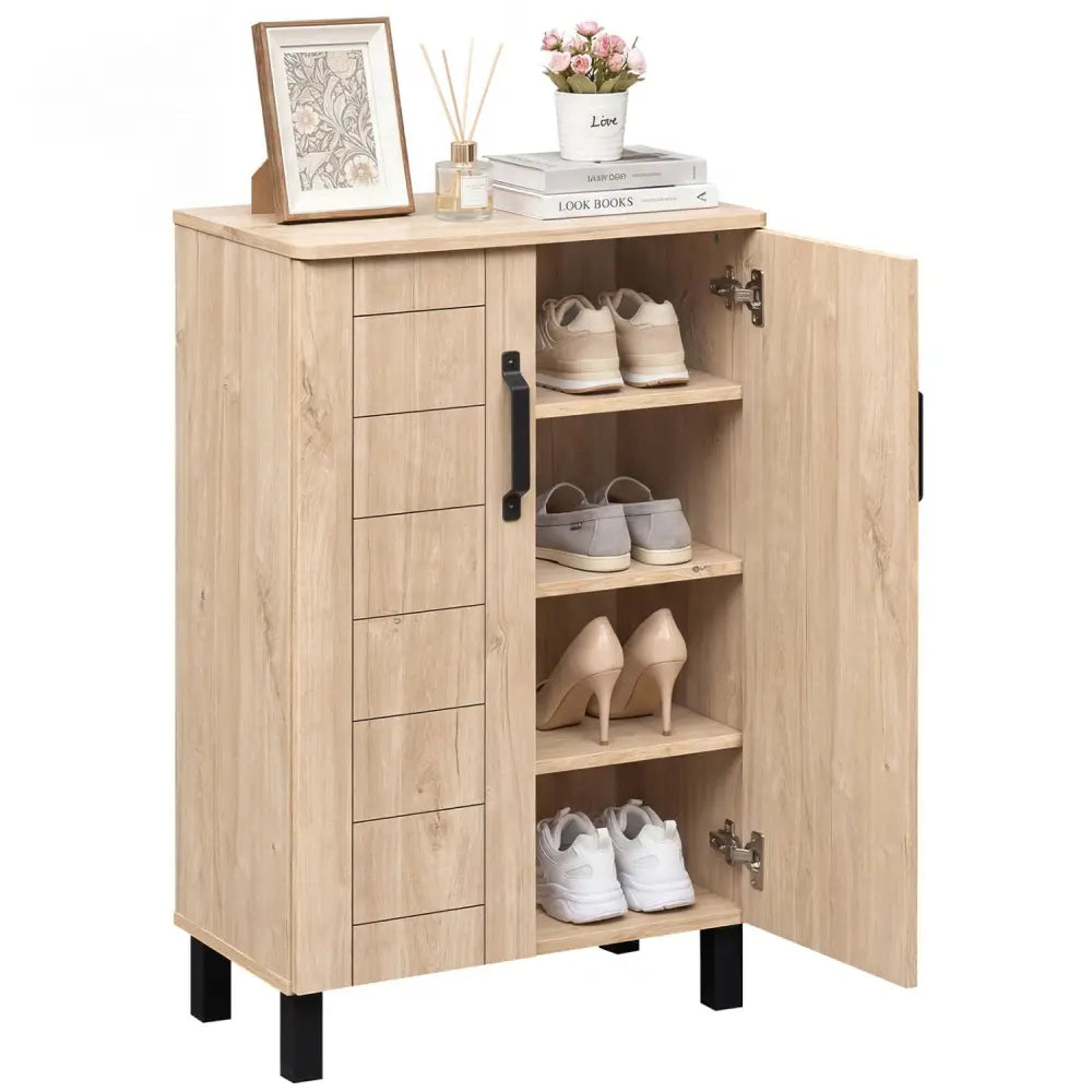5-Tier Shoe Storage Cabinet Freestanding Wooden Shoe Rack Organizer-Natrual - Natural - Shoe Racks & Storage Benches