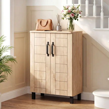 5-Tier Shoe Storage Cabinet Freestanding Wooden Shoe Rack Organizer-Natrual - Natural - Shoe Racks & Storage Benches