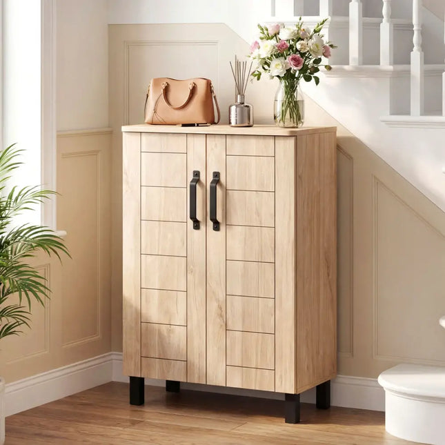 5-Tier Shoe Storage Cabinet Freestanding Wooden Shoe Rack Organizer-Natrual - Natural - Shoe Racks & Storage Benches