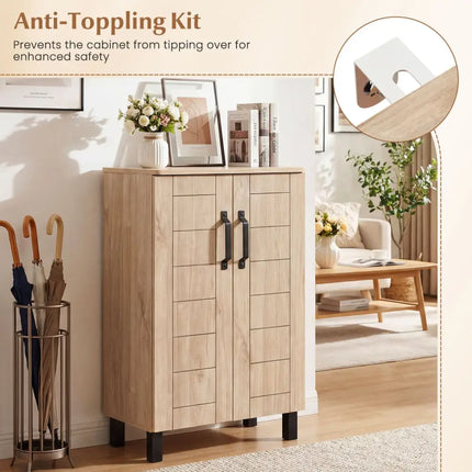 5-Tier Shoe Storage Cabinet Freestanding Wooden Shoe Rack Organizer-Natrual - Natural - Shoe Racks & Storage Benches