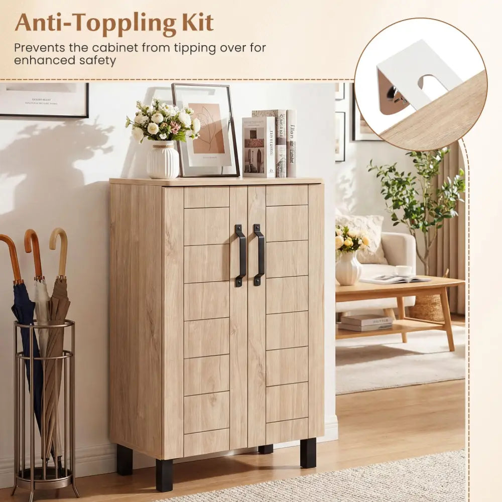 5-Tier Shoe Storage Cabinet Freestanding Wooden Shoe Rack Organizer-Natrual - Natural - Shoe Racks & Storage Benches