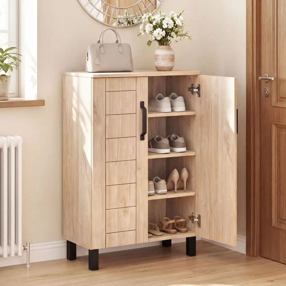 5-Tier Shoe Storage Cabinet Freestanding Wooden Shoe Rack Organizer-Natrual - Natural - Shoe Racks & Storage Benches
