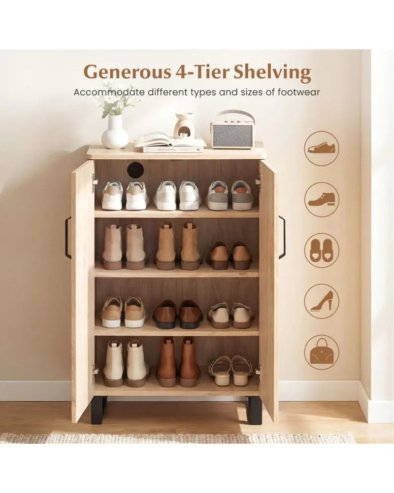 5-Tier Shoe Storage Cabinet Freestanding Wooden Shoe Rack Organizer-Natrual - Natural - Shoe Racks & Storage Benches