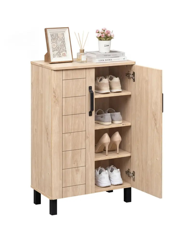 5-Tier Shoe Storage Cabinet Freestanding Wooden Shoe Rack Organizer-Natrual - Natural - Shoe Racks & Storage Benches