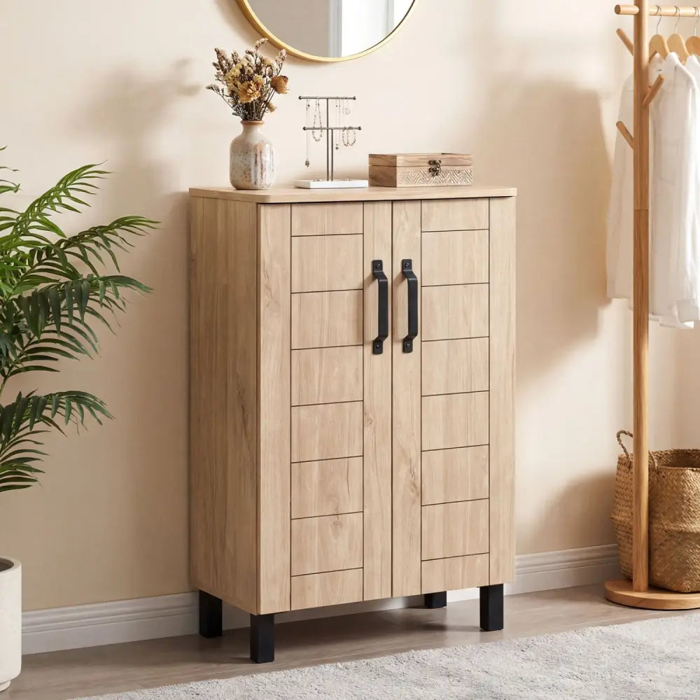5-Tier Shoe Storage Cabinet Freestanding Wooden Shoe Rack Organizer-Natrual - Natural - Shoe Racks & Storage Benches